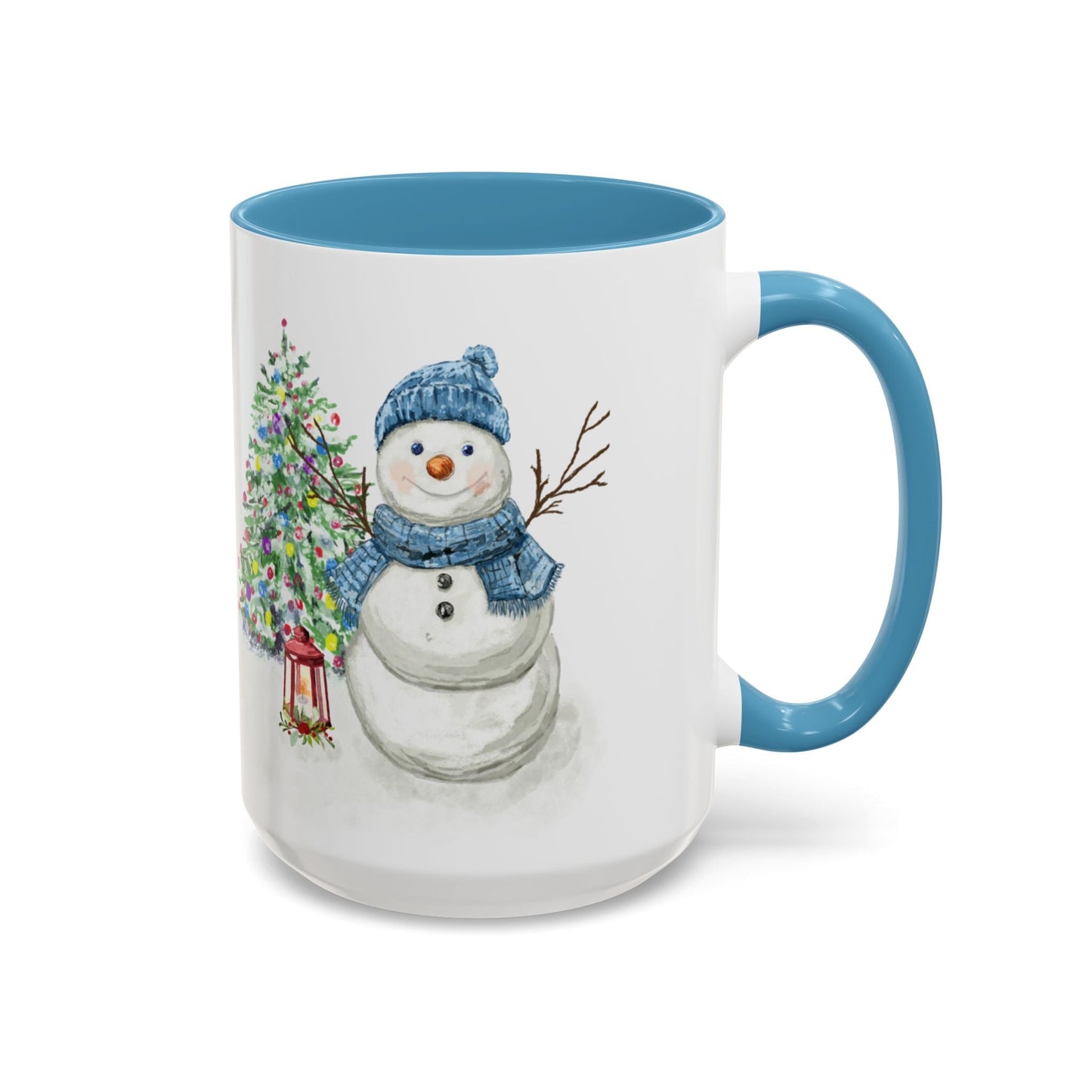 Winter Wonderland Two Tone Coffee Mug, Christmas Gift, Snowman Mug - Blue Cava