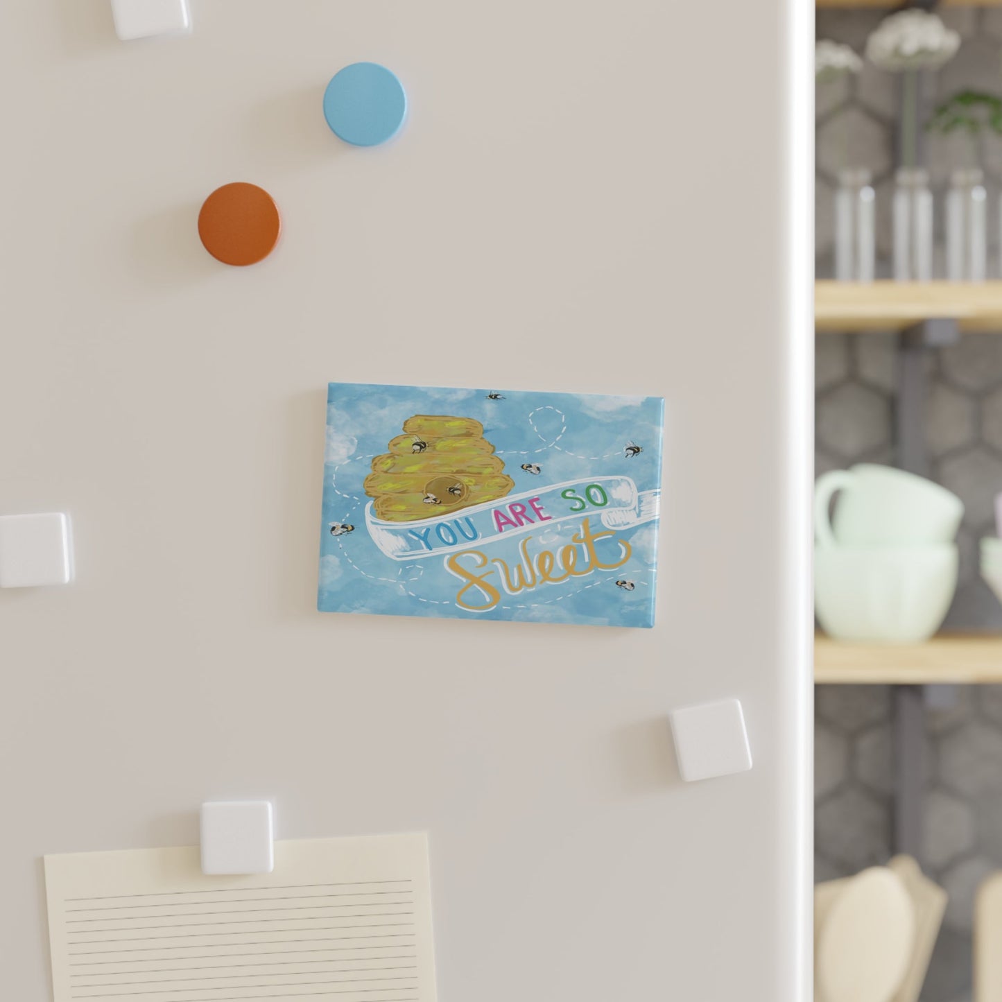 You Are So Sweet Bee Button Magnet, Rectangle - 1 pc and 10 pcs - Blue Cava