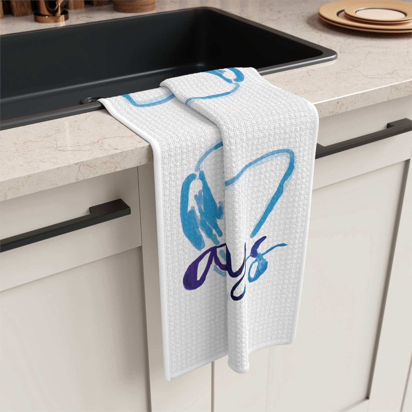 Always Watercolor Heart Microfiber Waffle Towel - Blue Cava