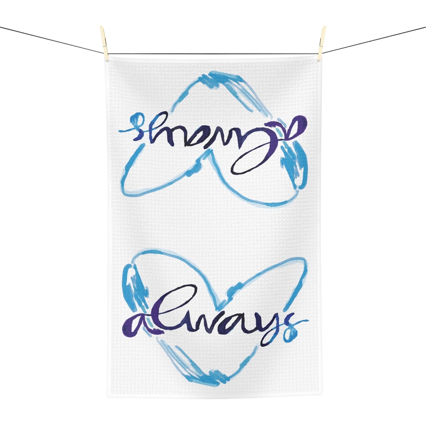 Always Watercolor Heart Microfiber Waffle Towel - Blue Cava