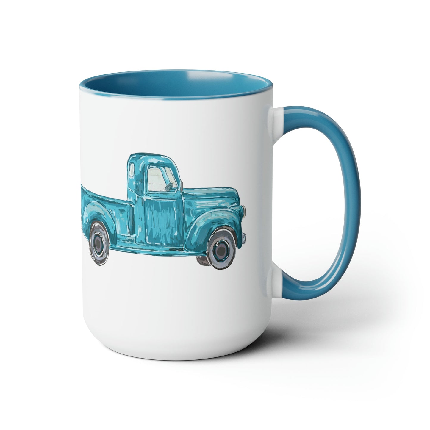 Antique Truck Two-Tone Coffee Mugs, 15oz - Blue Cava