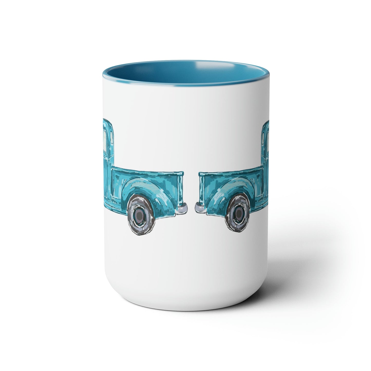 Antique Truck Two-Tone Coffee Mugs, 15oz - Blue Cava