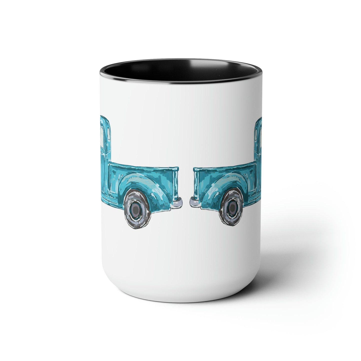 Antique Truck Two-Tone Coffee Mugs, 15oz - Blue Cava