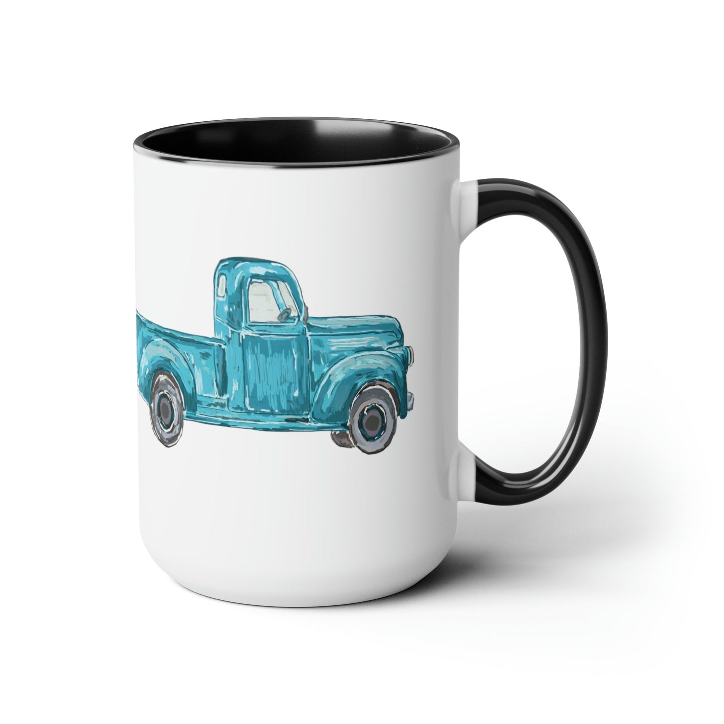 Antique Truck Two-Tone Coffee Mugs, 15oz - Blue Cava