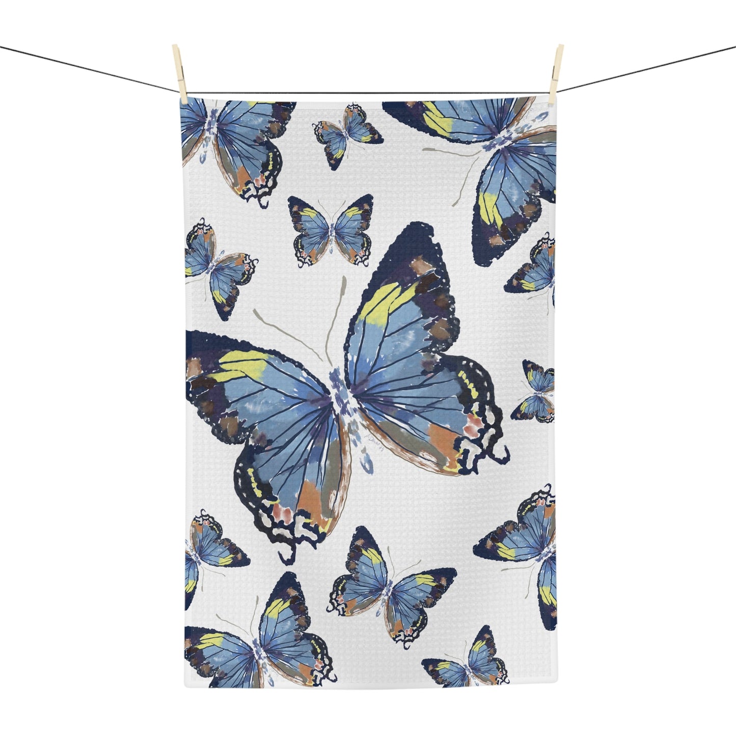 Butterflies Microfiber Waffle Towel - Blue Cava