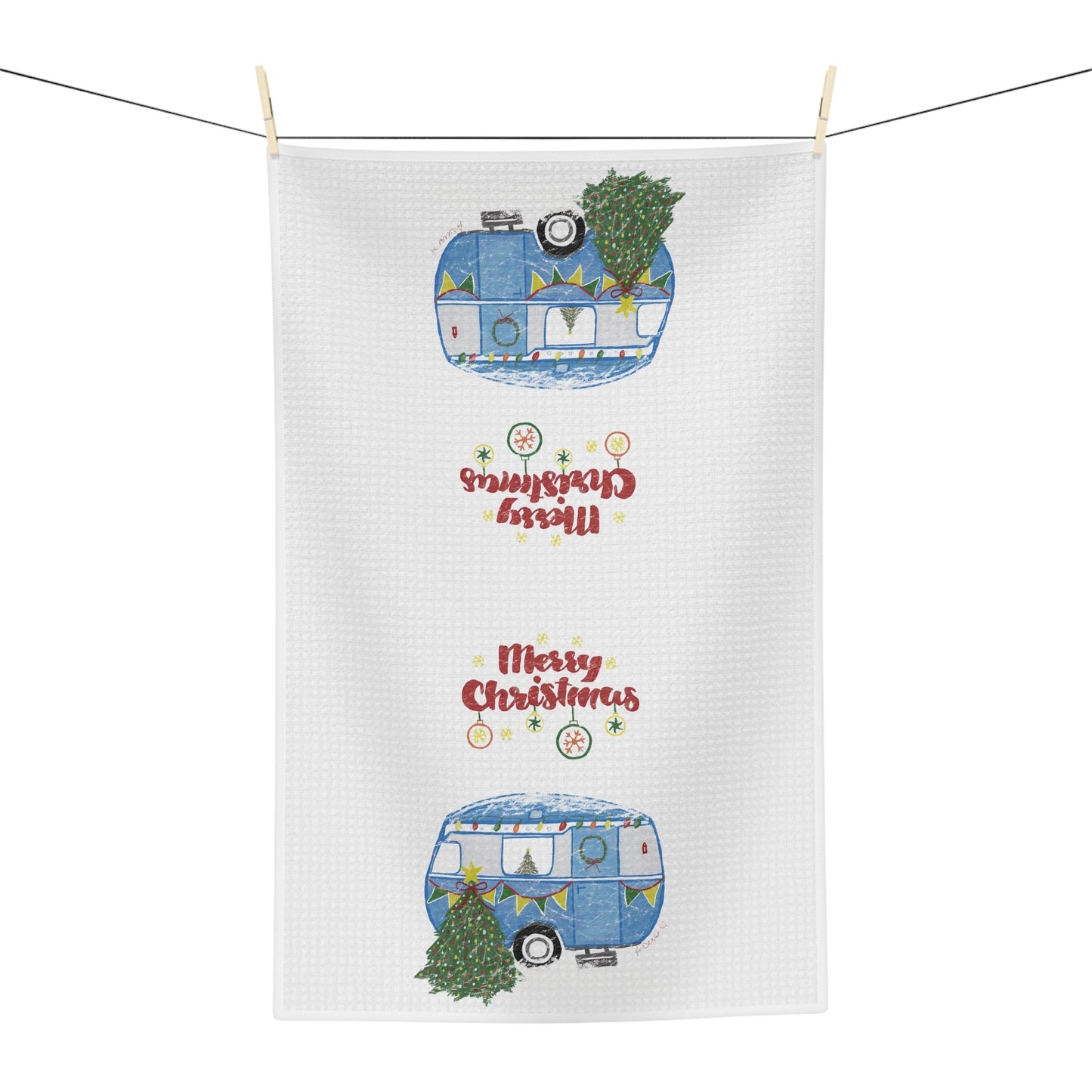 Christmas Camper Microfiber Waffle Towel - Blue Cava