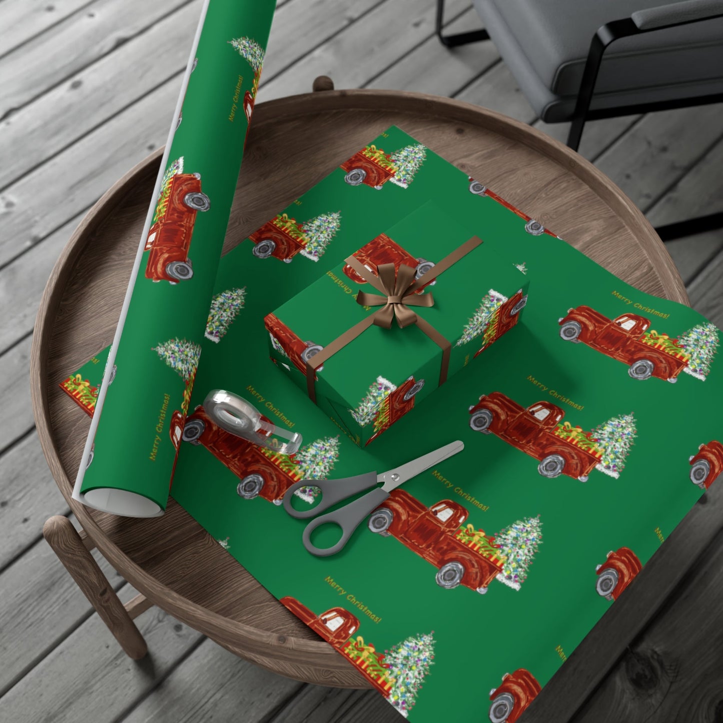Christmas Truck Gift Wrapping Paper - Blue Cava