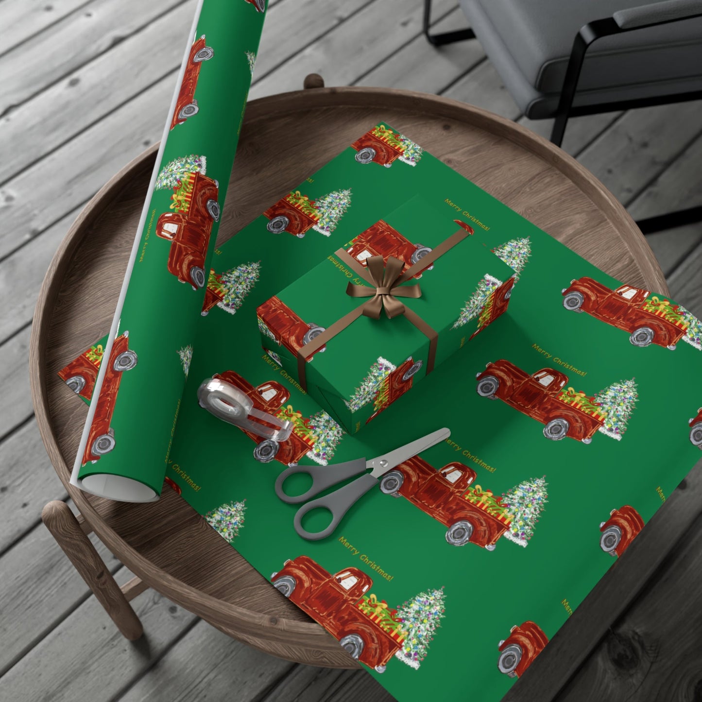 Christmas Truck Gift Wrapping Paper - Blue Cava