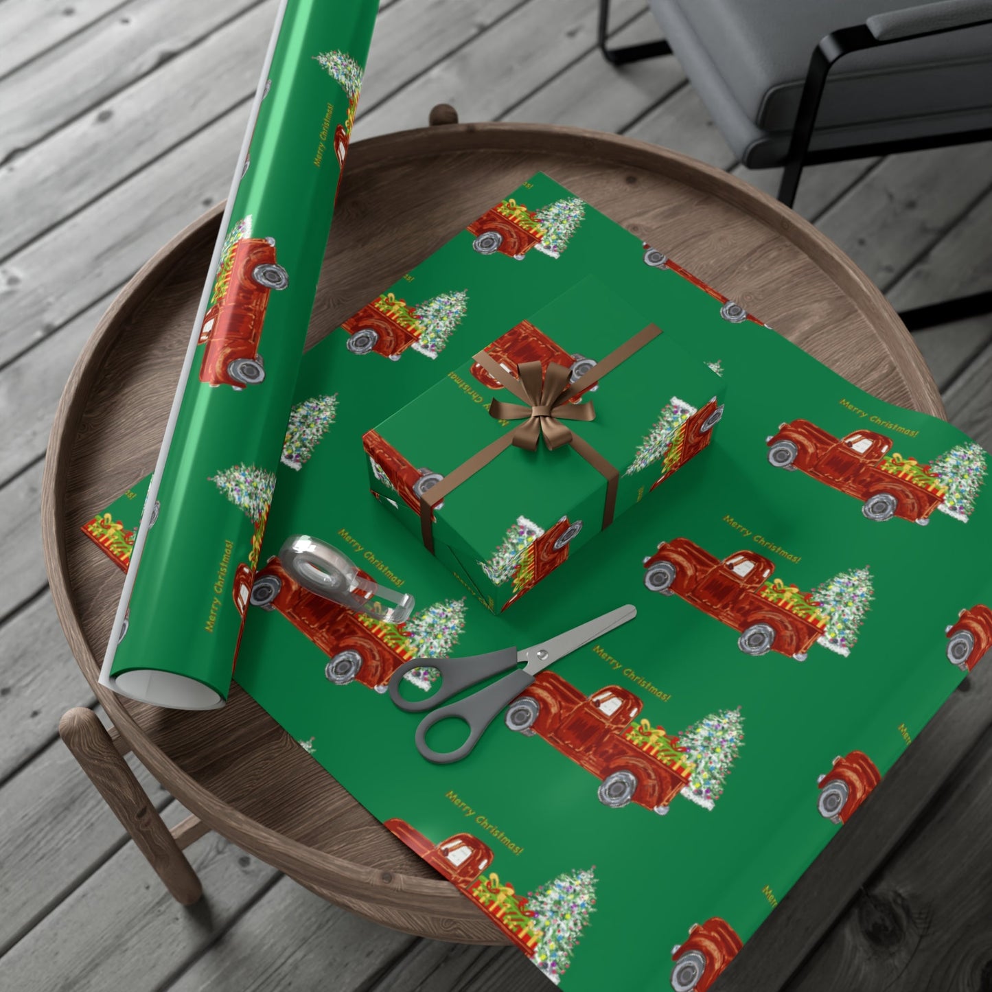 Christmas Truck Gift Wrapping Paper - Blue Cava