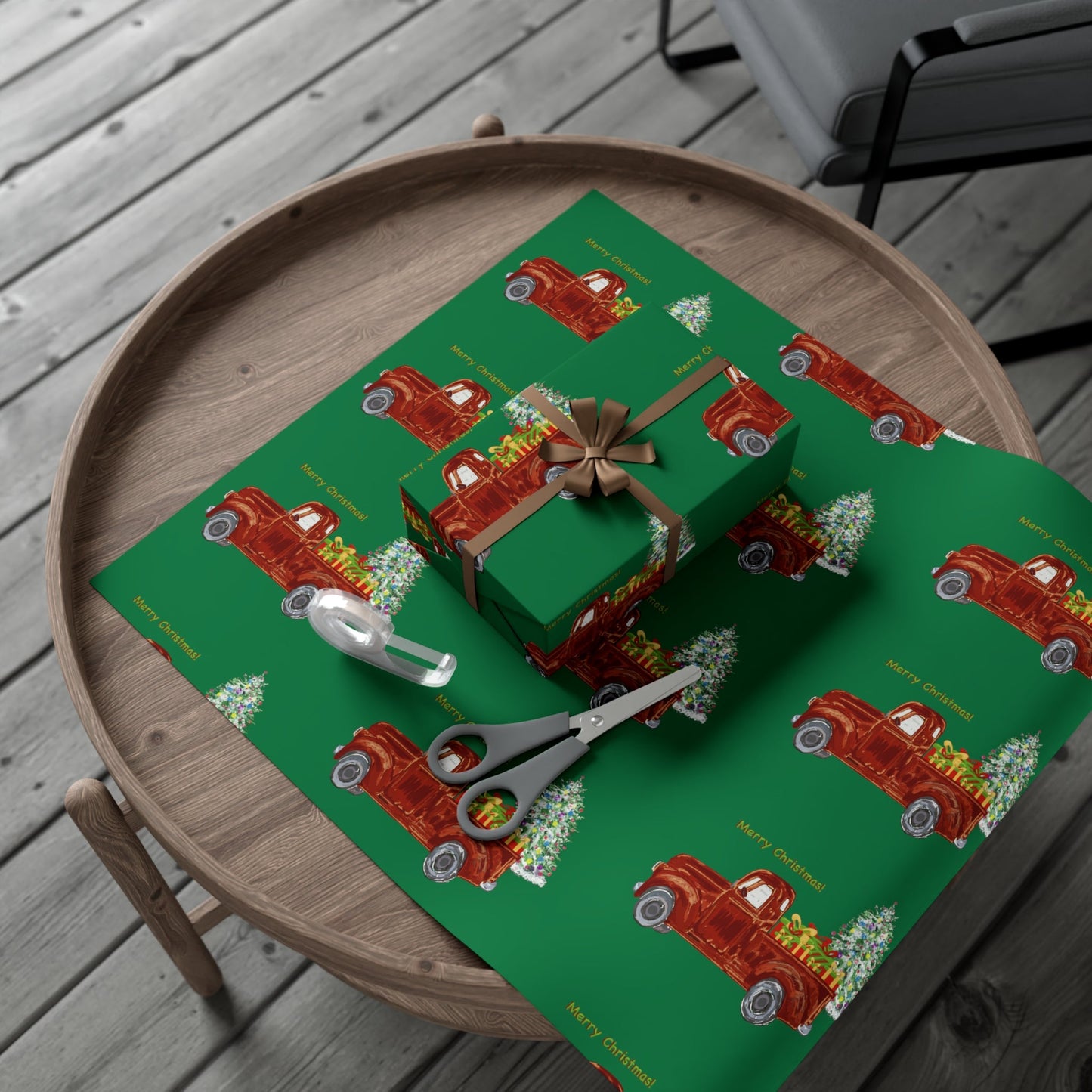 Christmas Truck Gift Wrapping Paper - Blue Cava