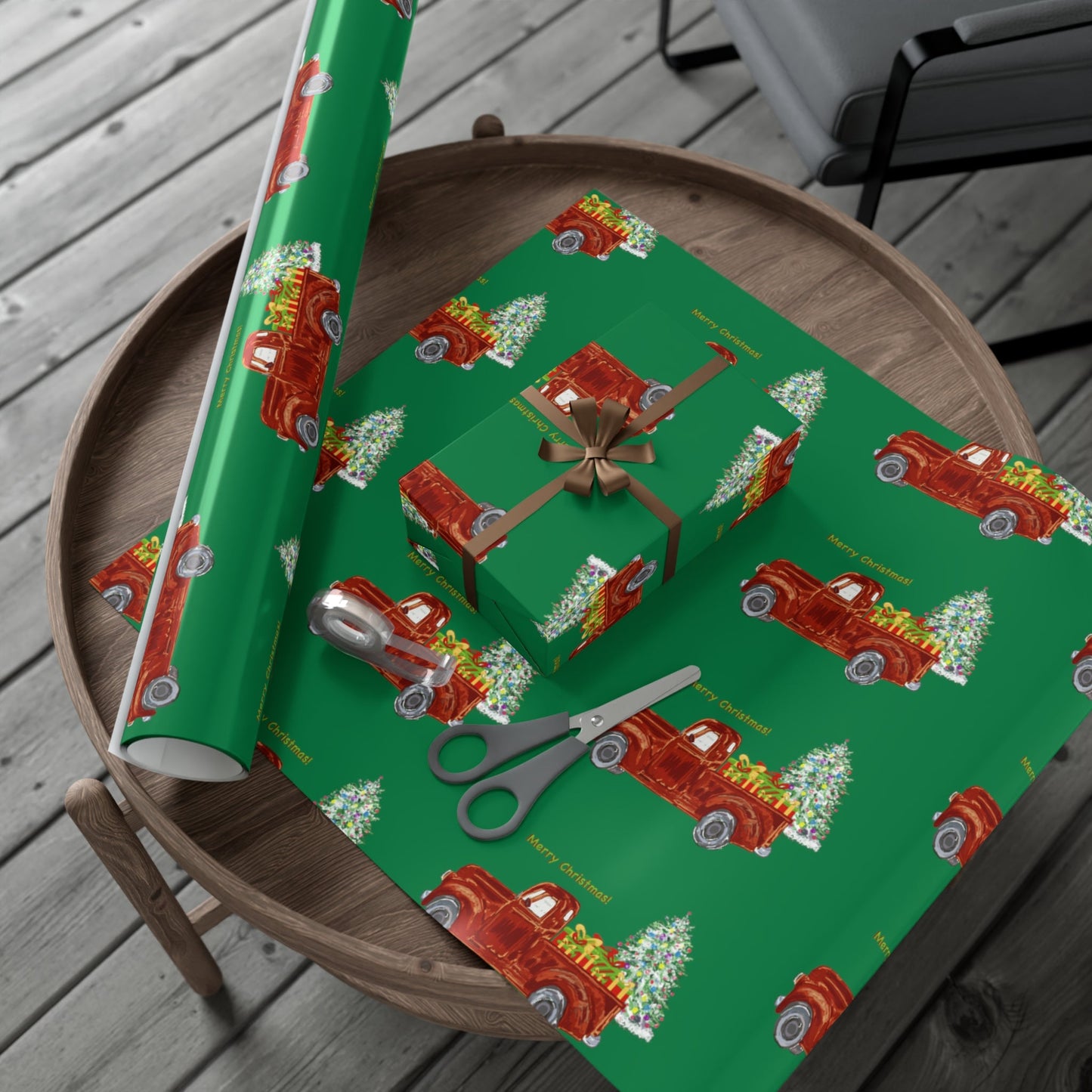 Christmas Truck Gift Wrapping Paper - Blue Cava