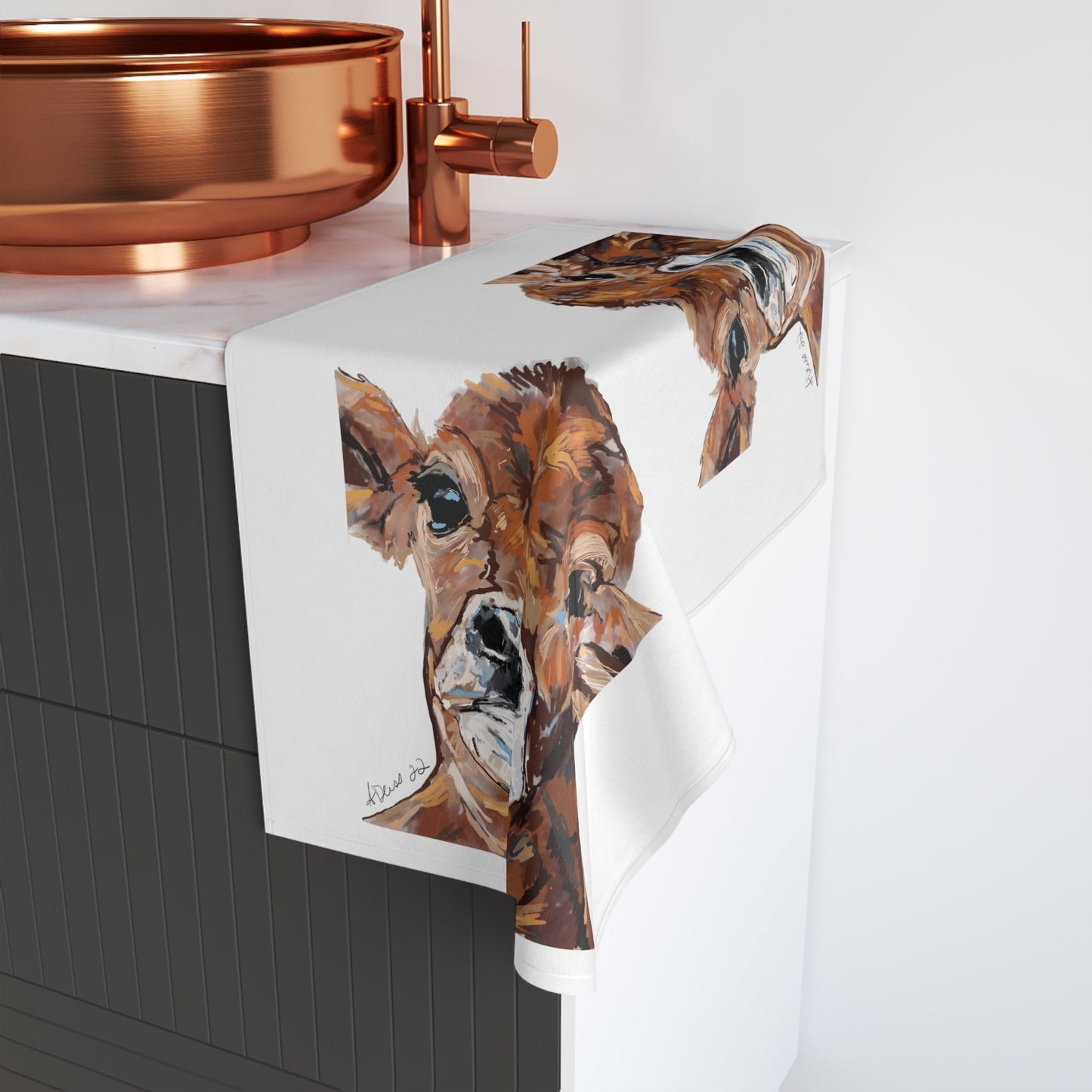 “Dirty” Cow Hand Towel (Poly/Cotton) - Blue Cava