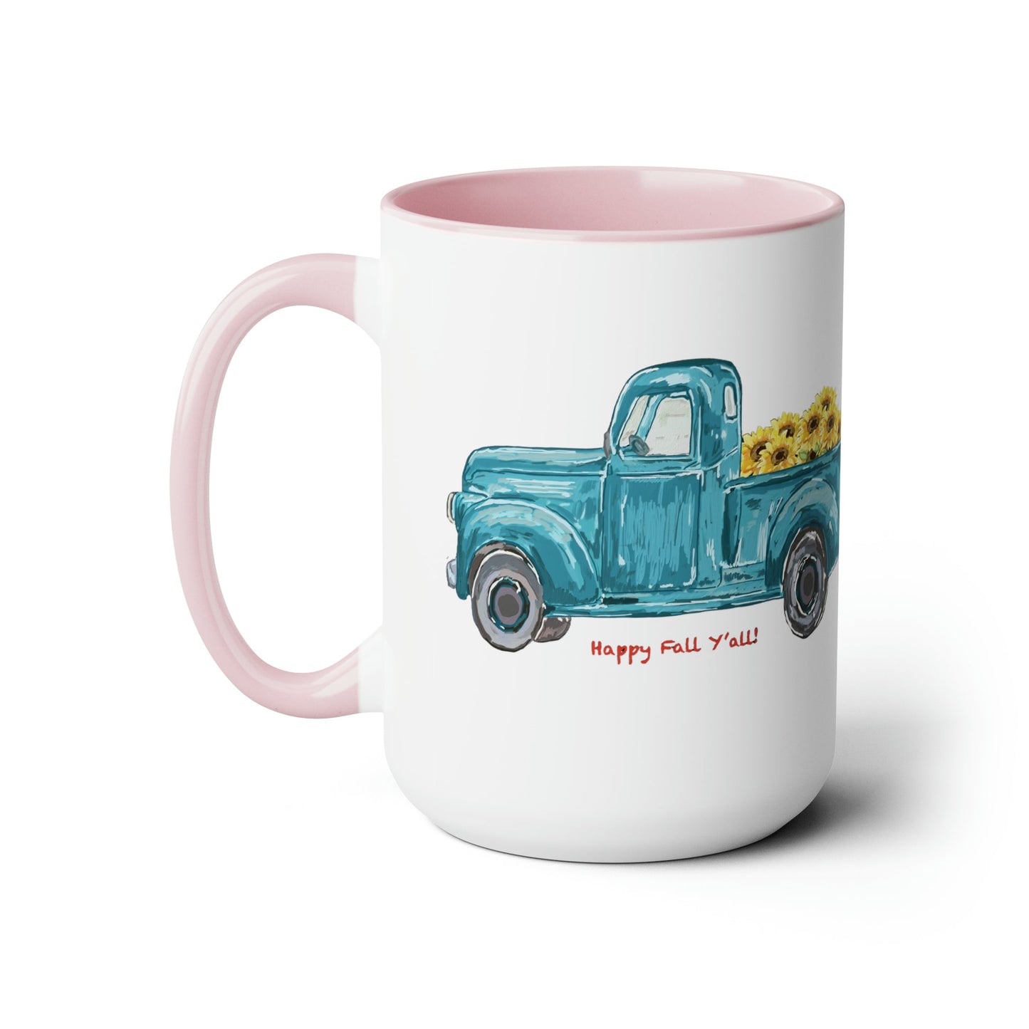Fall Sunflower Truck Two-Tone Coffee Mugs, 15oz - Blue Cava