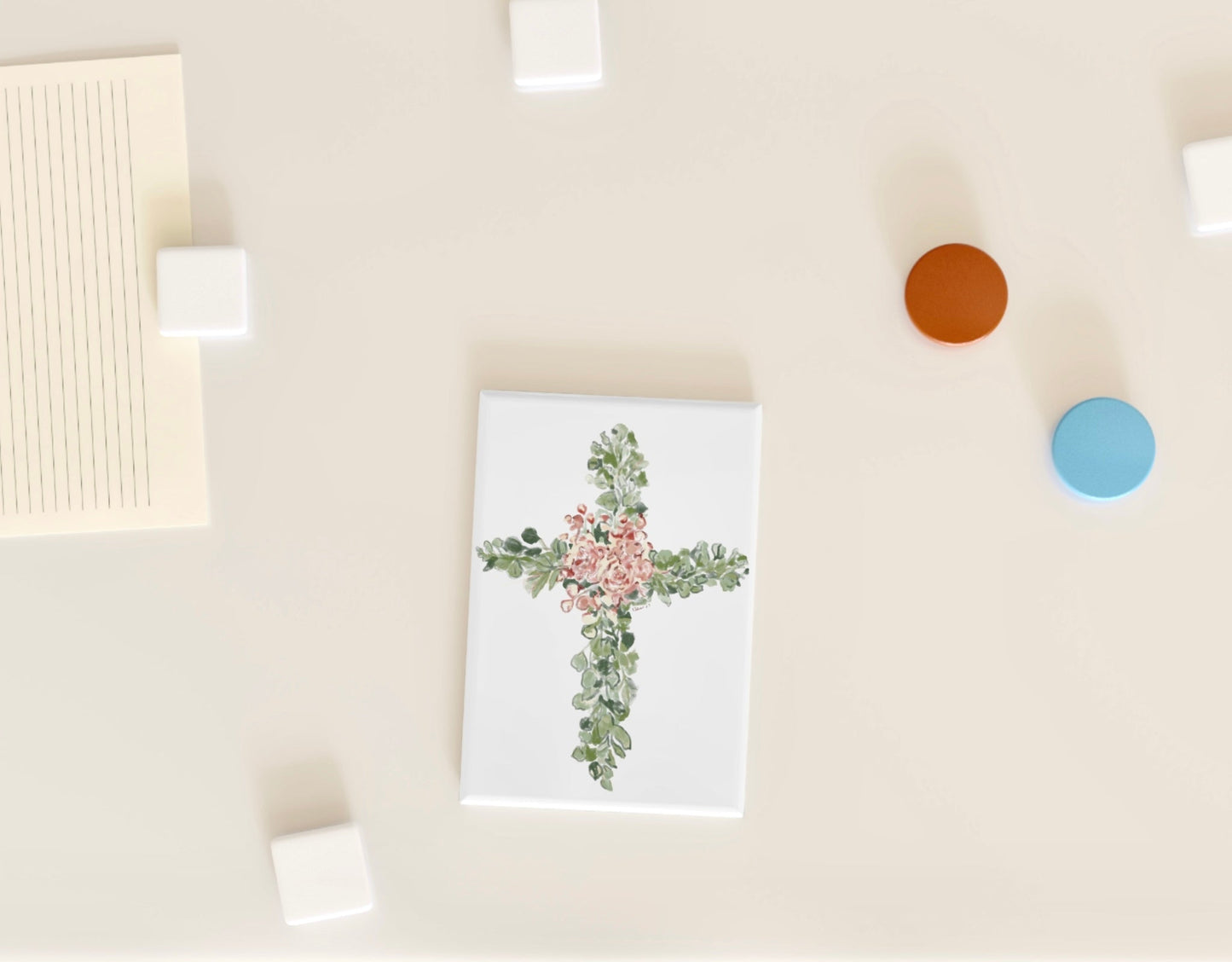 Floral Cross Magnet, Rectangle (1 & 10 pcs) - Blue Cava