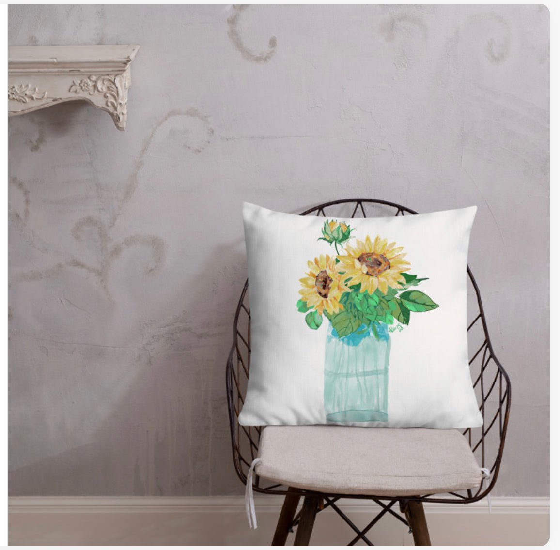Floral Vase Premium Pillow - Blue Cava