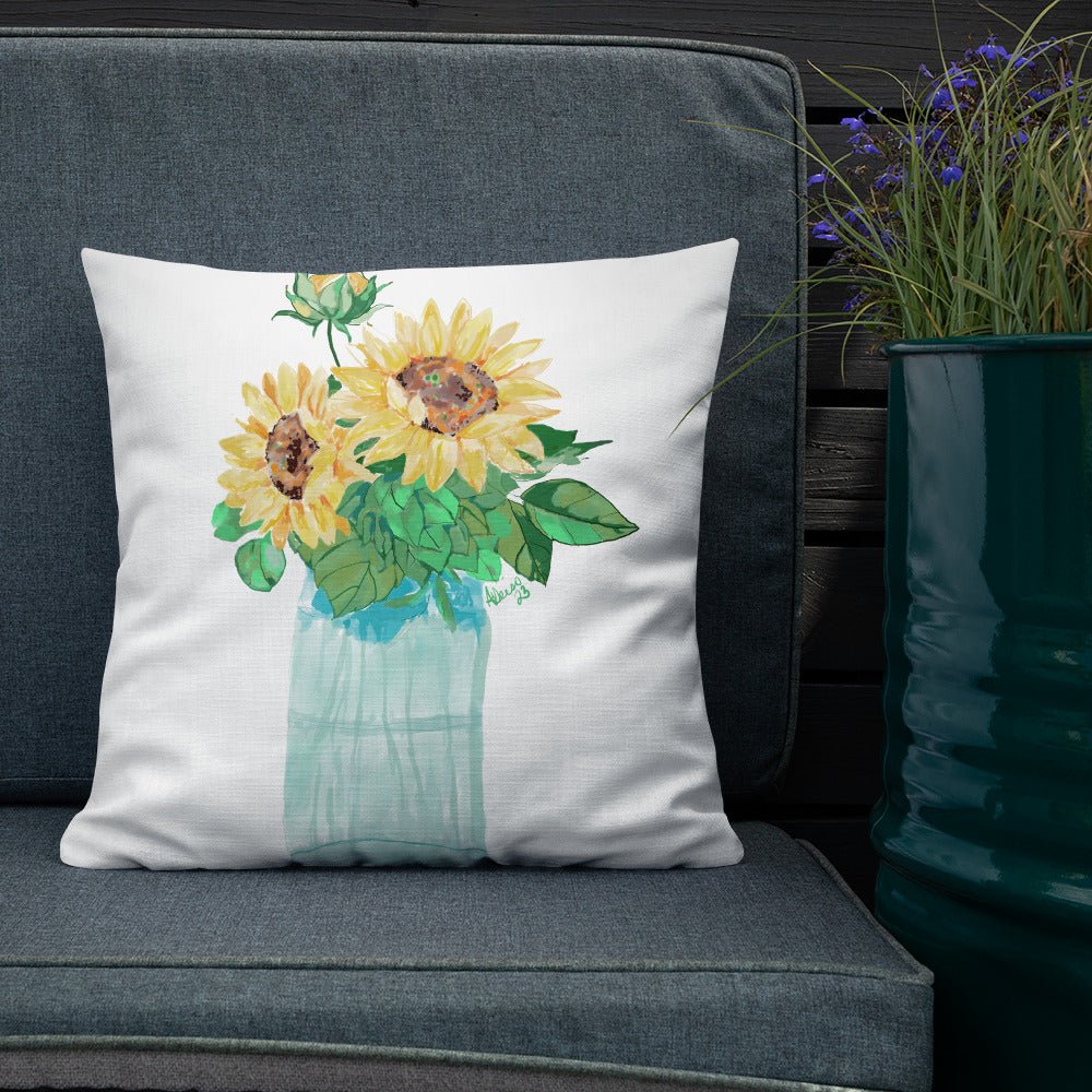 Floral Vase Premium Pillow - Blue Cava