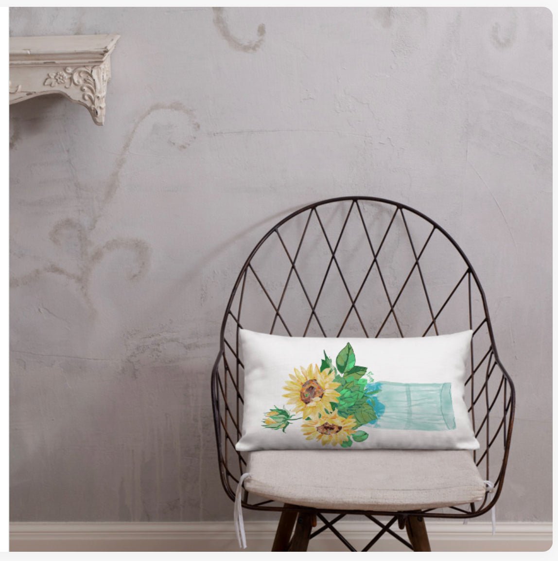 Floral Vase Premium Pillow - Blue Cava