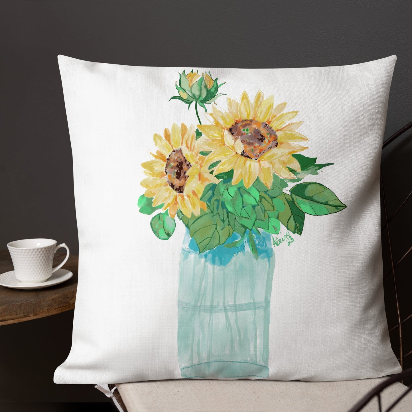 Floral Vase Premium Pillow - Blue Cava