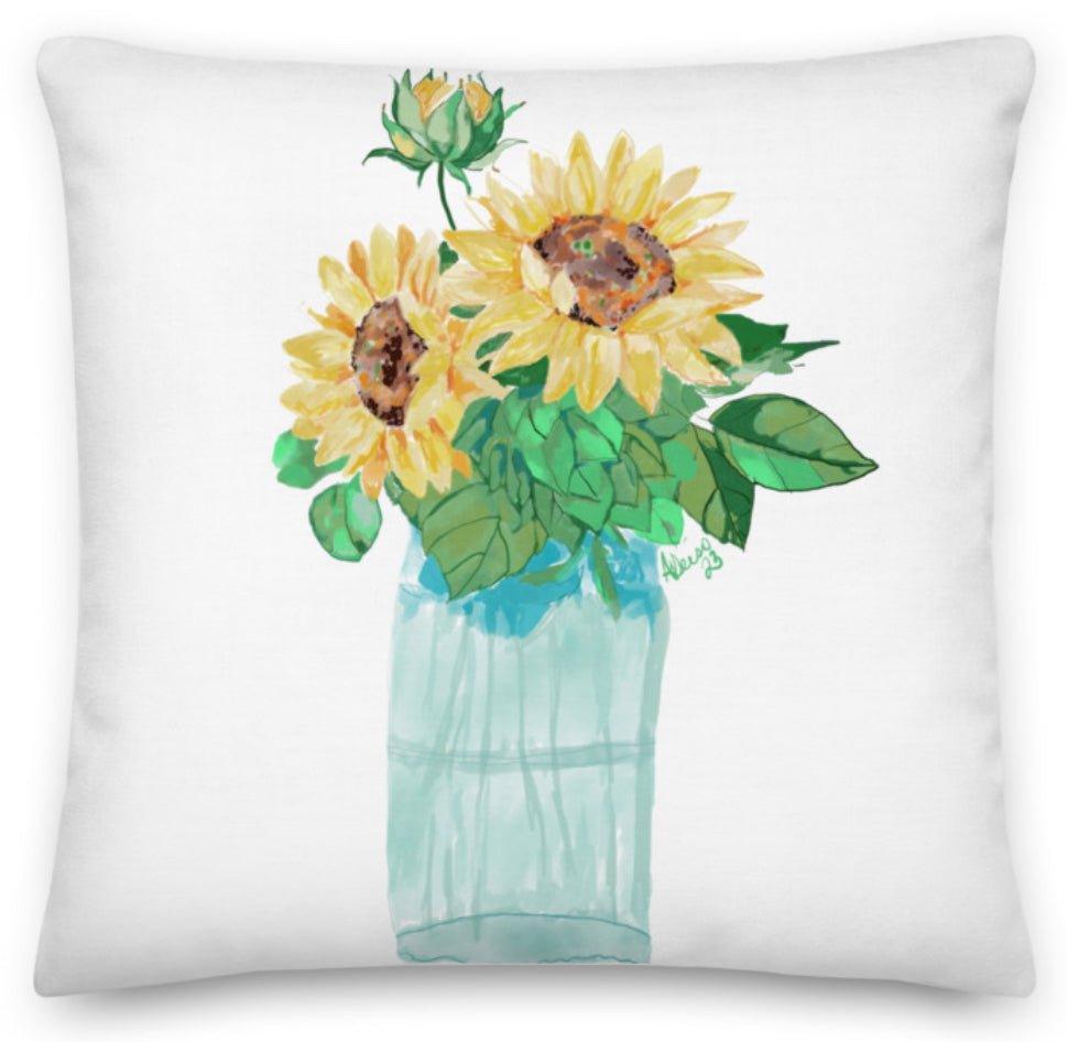 Floral Vase Premium Pillow - Blue Cava