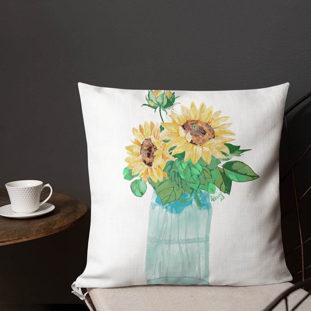 Floral Vase Premium Pillow - Blue Cava