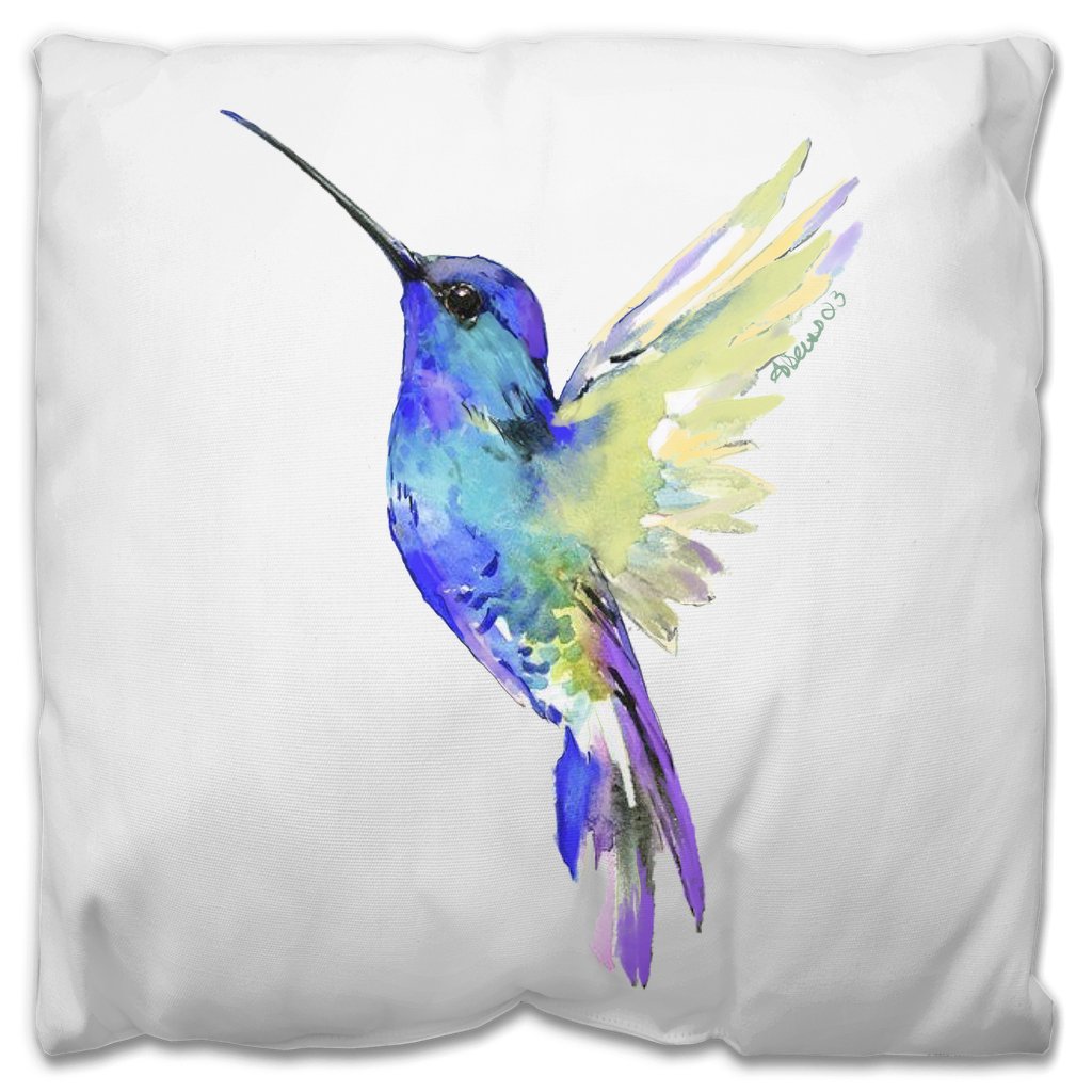 “Flossie” Hummingbird Outdoor Pillows - Blue Cava