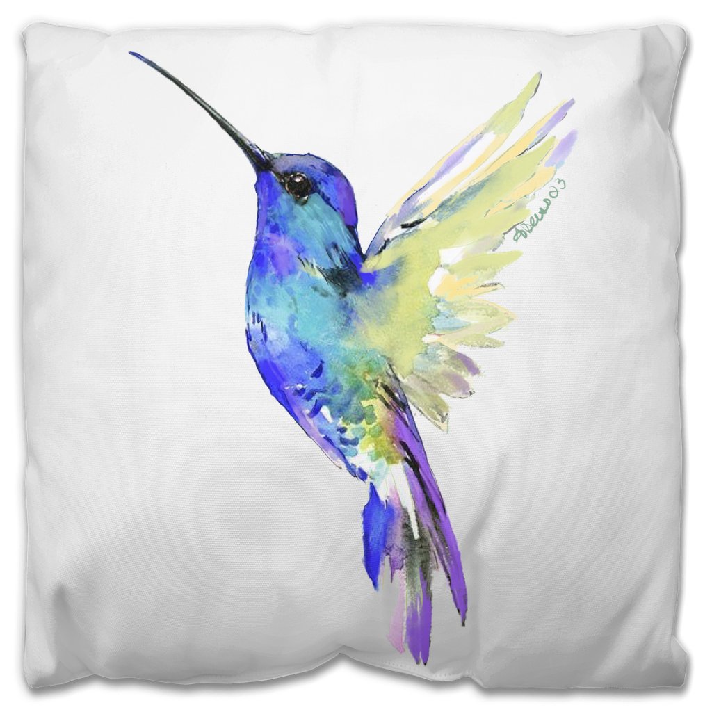 “Flossie” Hummingbird Outdoor Pillows - Blue Cava
