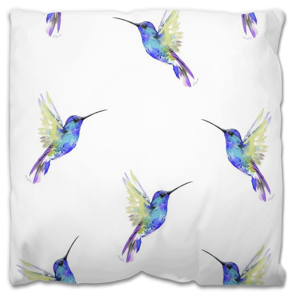 “Flossie” Hummingbird Outdoor Pillows - Blue Cava