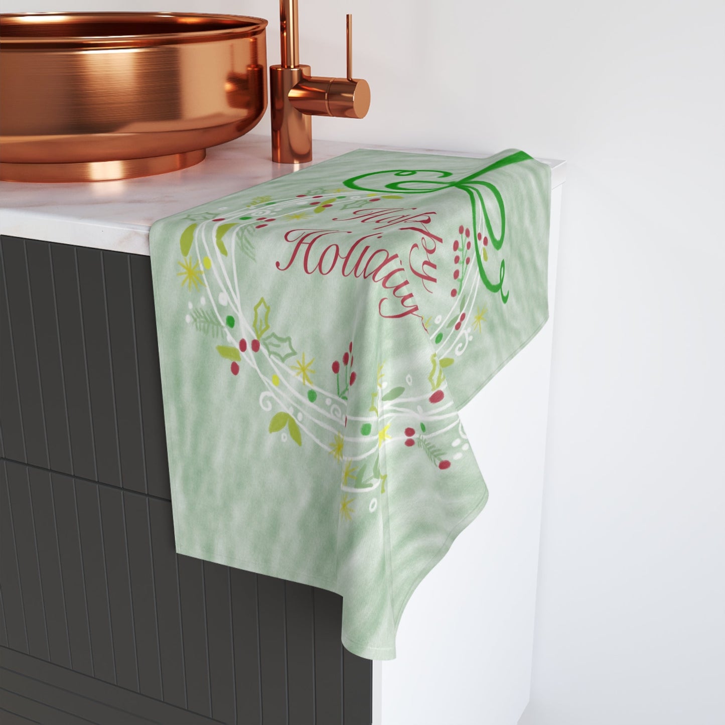 Happy Holidays Hand Towel (Poly/Cotton) - Blue Cava