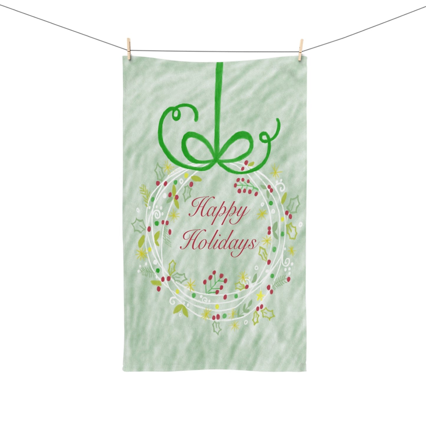 Happy Holidays Hand Towel (Poly/Cotton) - Blue Cava