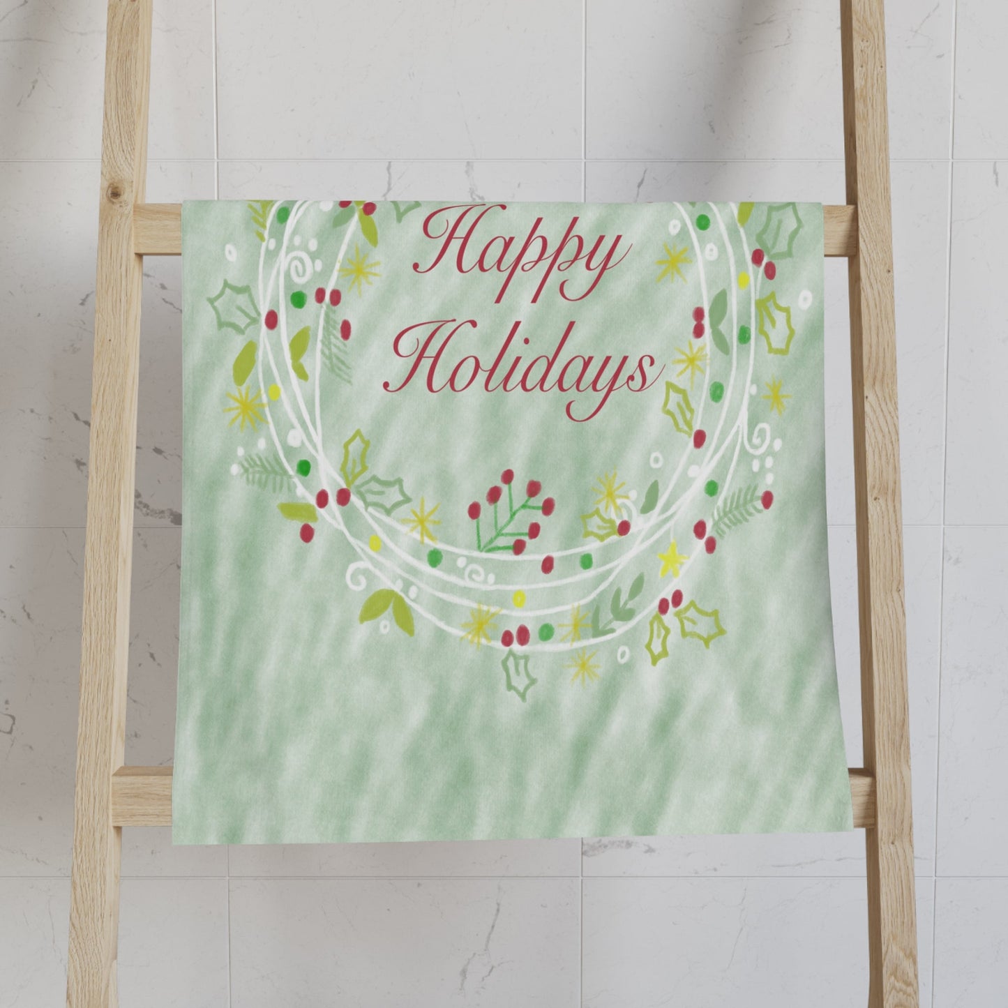 Happy Holidays Hand Towel (Poly/Cotton) - Blue Cava