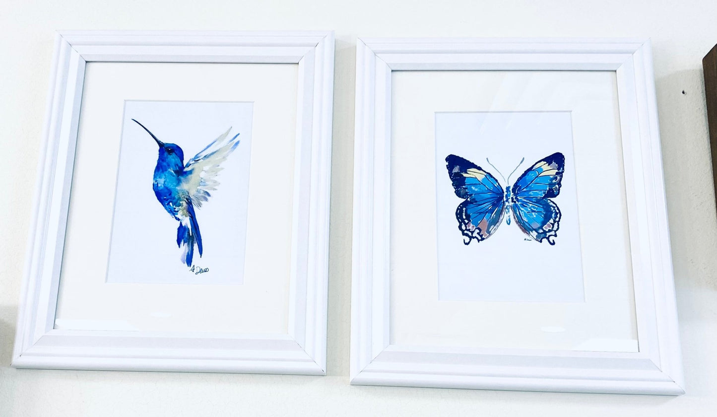 Hummingbird watercolor Wall Art - Blue Cava
