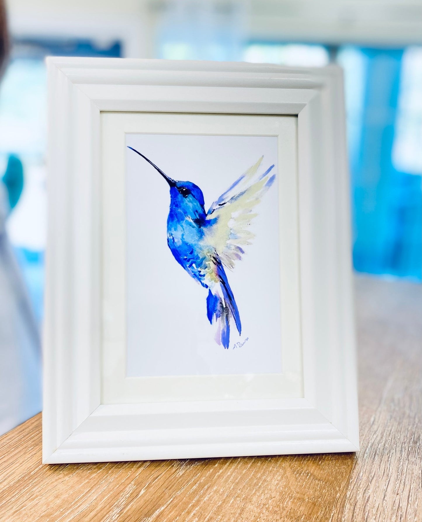 Hummingbird watercolor Wall Art - Blue Cava