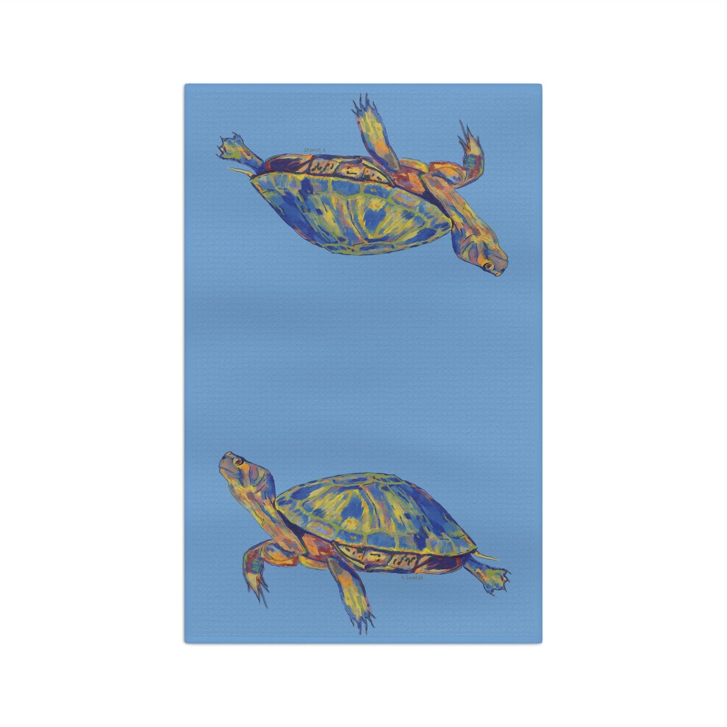 “Isaac” Sea Turtle Microfiber Waffle Towel - Blue Cava