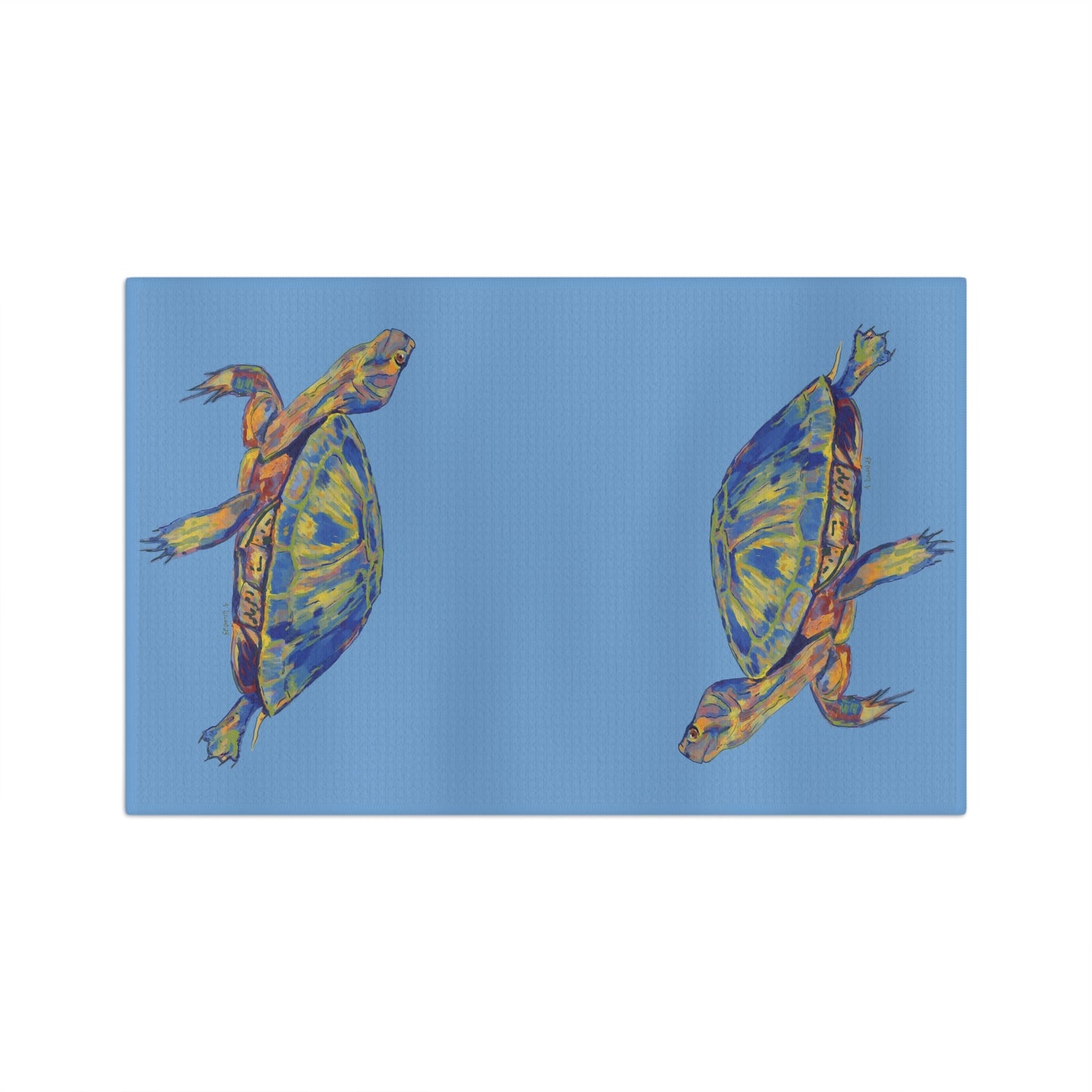 “Isaac” Sea Turtle Microfiber Waffle Towel - Blue Cava