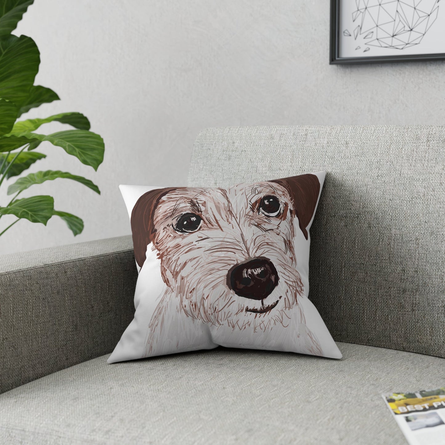 Jack Russell Broadcloth Pillow - Blue Cava