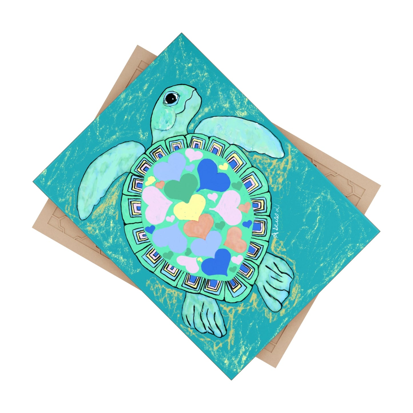 Love Sea Turtle Ceramic Tile - Blue Cava