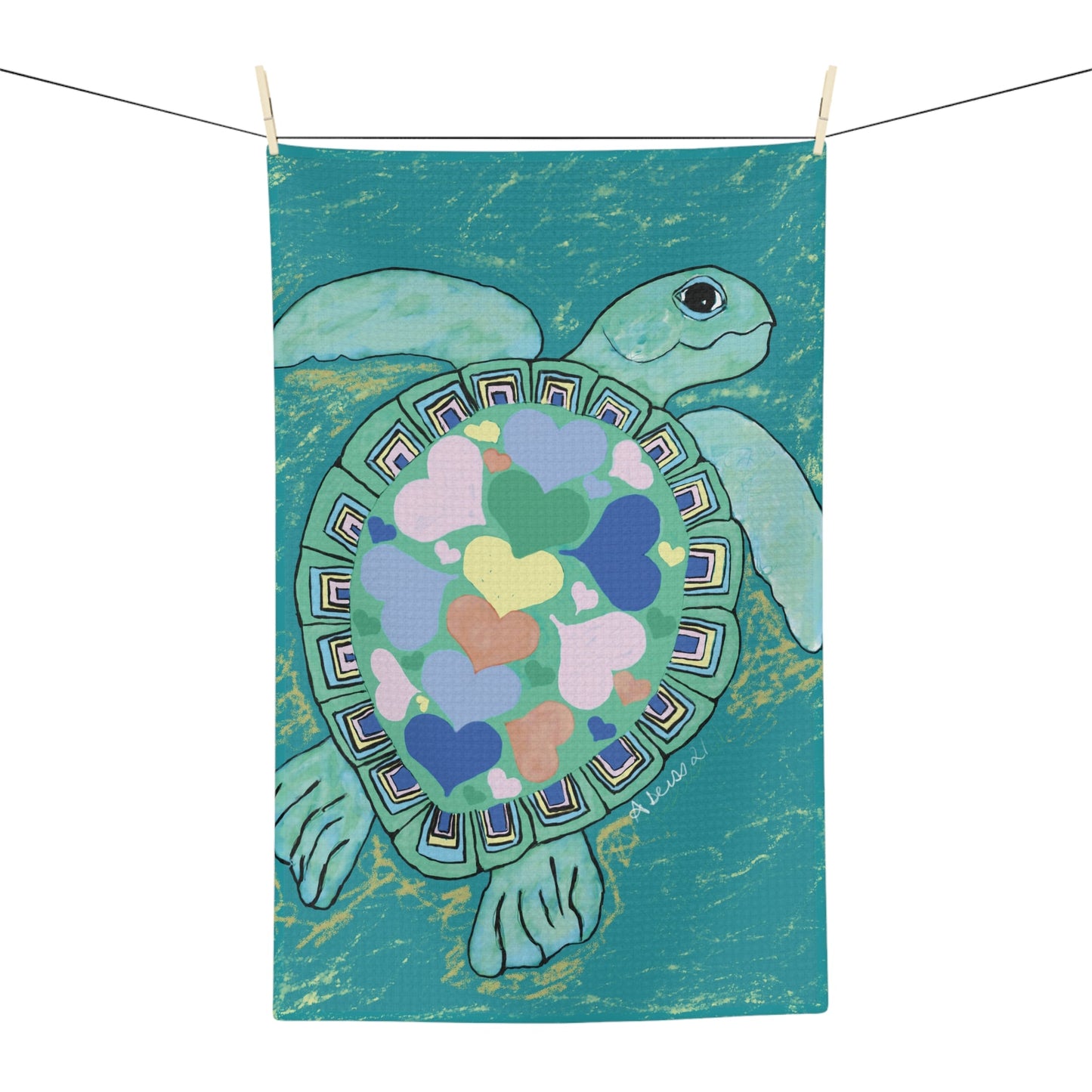 Love Sea Turtle Microfiber Waffle Towel - Blue Cava