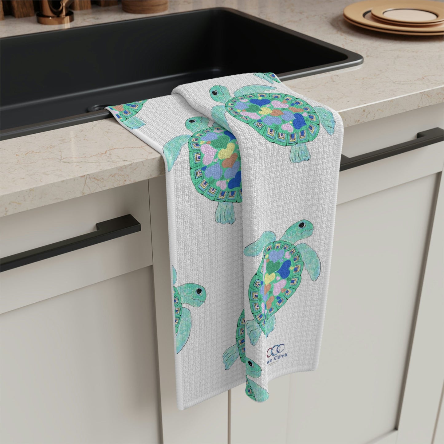 “Love Turtles” Microfiber Waffle Towel - Blue Cava