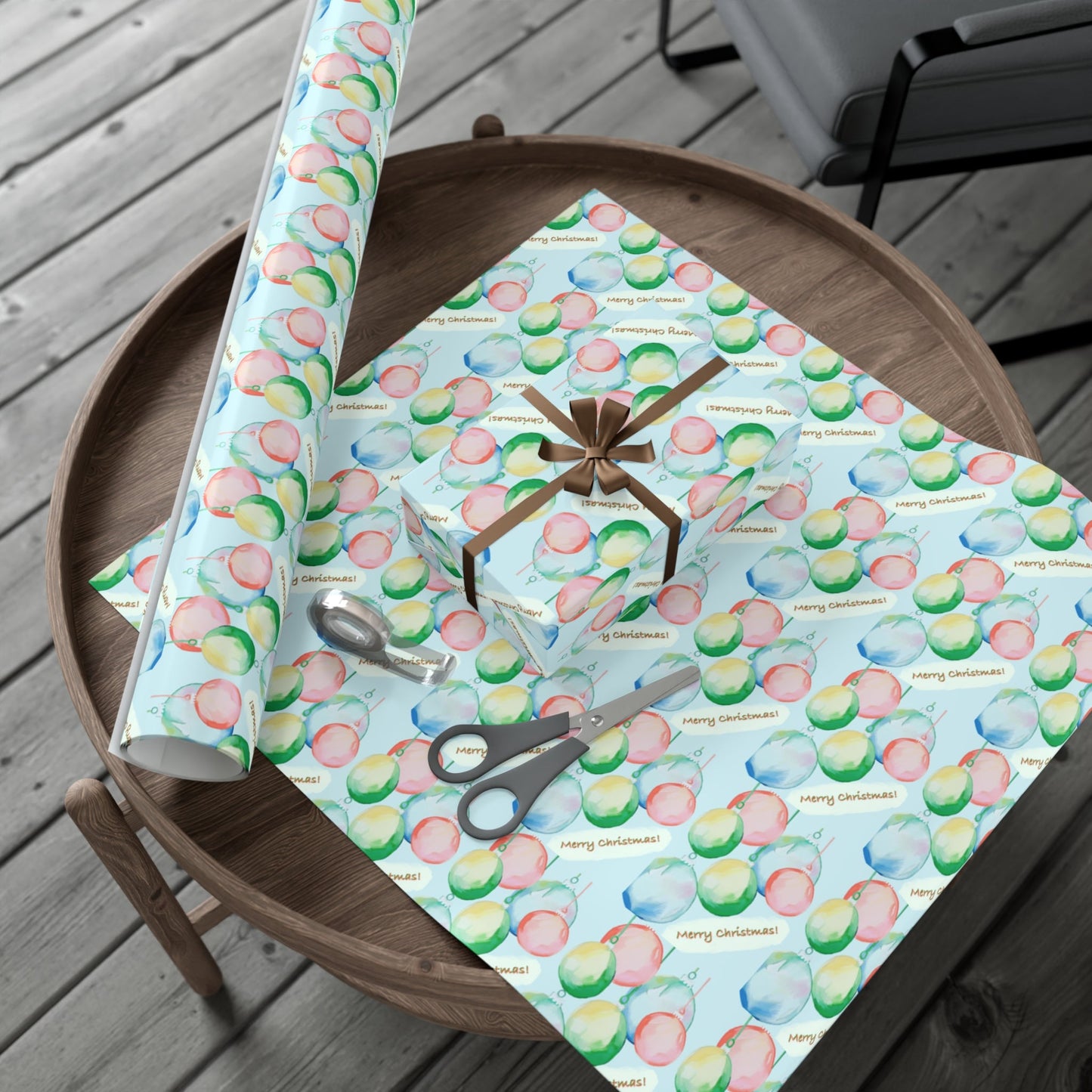 Merry Christmas Balls Gift Wrap Papers - Blue Cava
