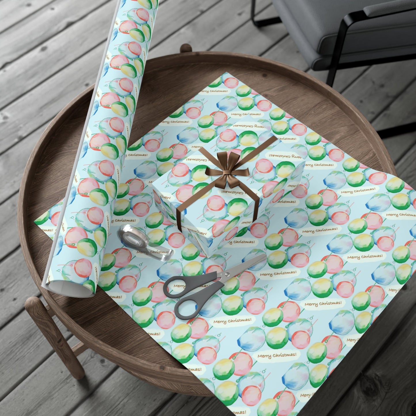 Merry Christmas Balls Gift Wrap Papers - Blue Cava