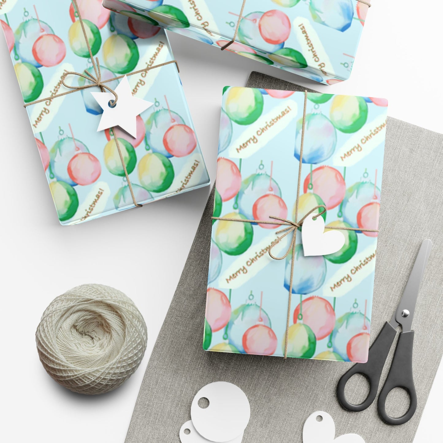Merry Christmas Balls Gift Wrap Papers - Blue Cava