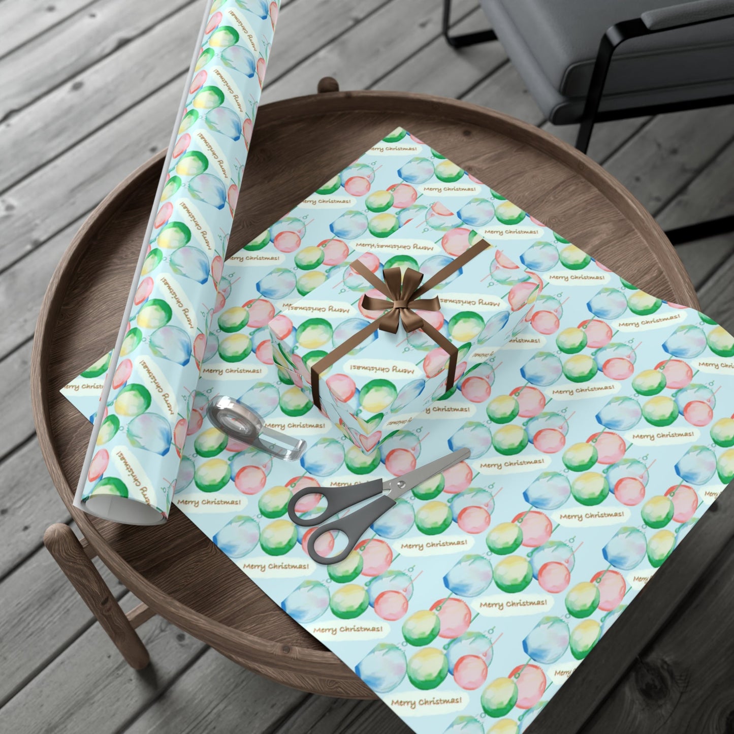 Merry Christmas Balls Gift Wrap Papers - Blue Cava