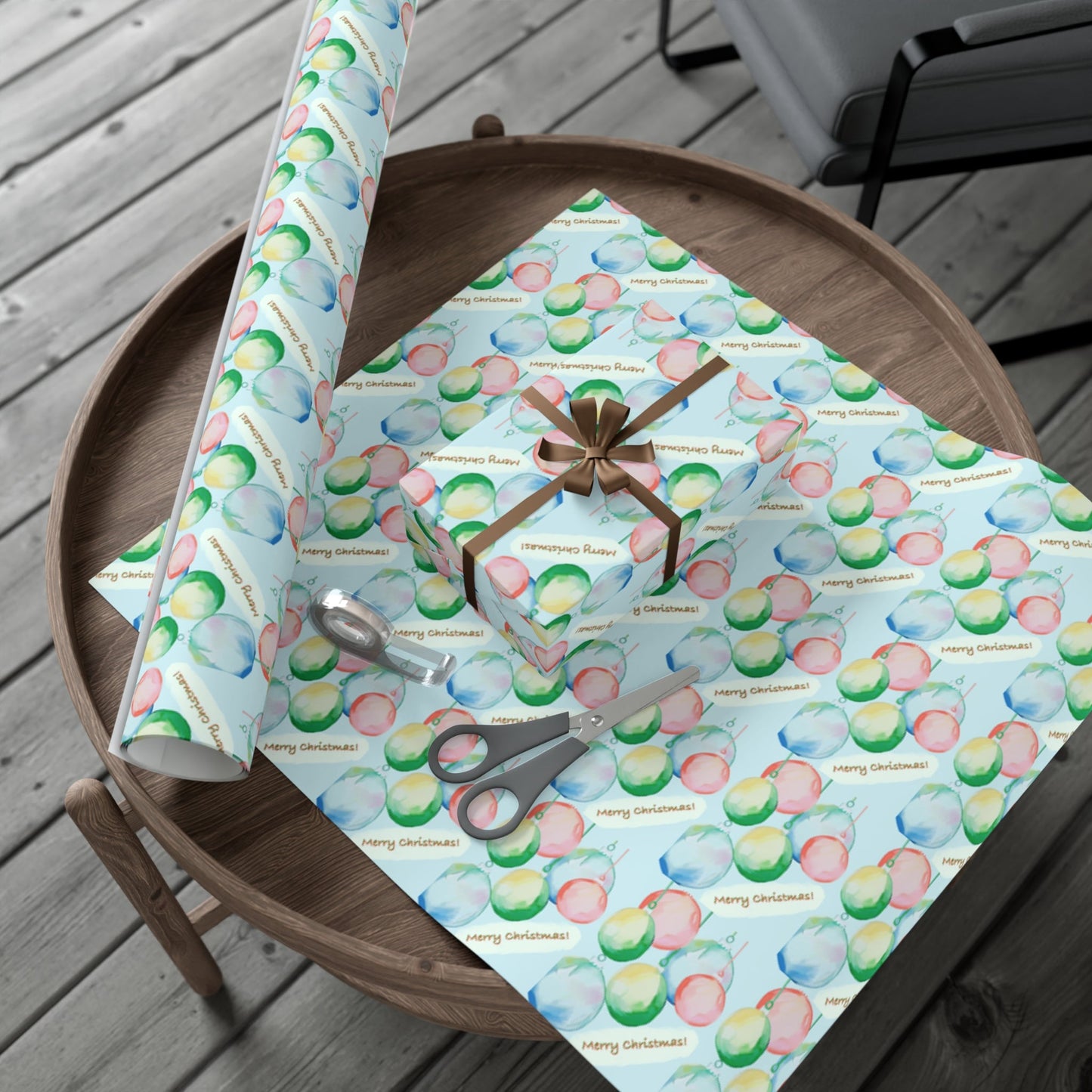 Merry Christmas Balls Gift Wrap Papers - Blue Cava