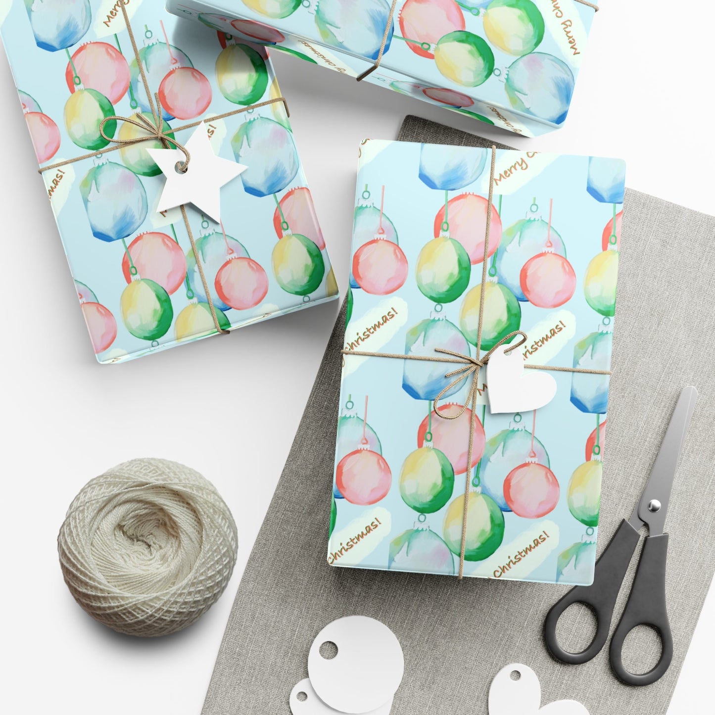 Merry Christmas Balls Gift Wrap Papers - Blue Cava