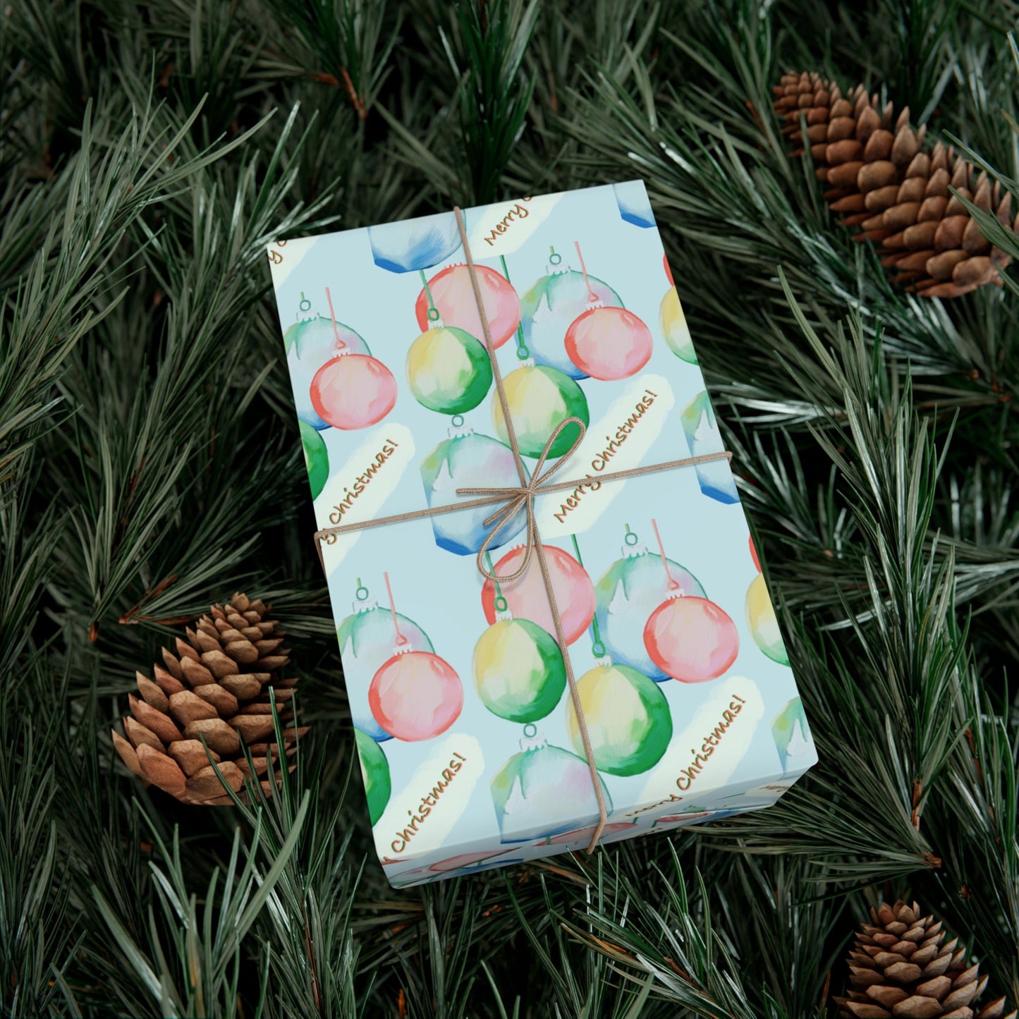 Merry Christmas Balls Gift Wrap Papers - Blue Cava