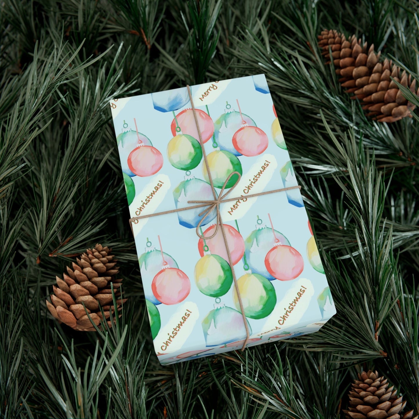 Merry Christmas Balls Gift Wrap Papers - Blue Cava