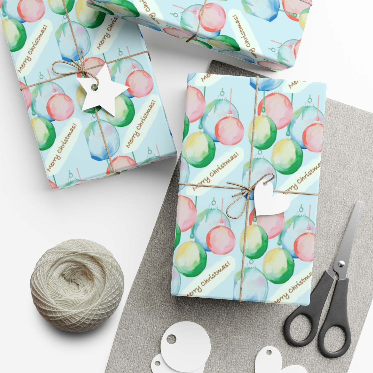 Merry Christmas Balls Gift Wrap Papers - Blue Cava