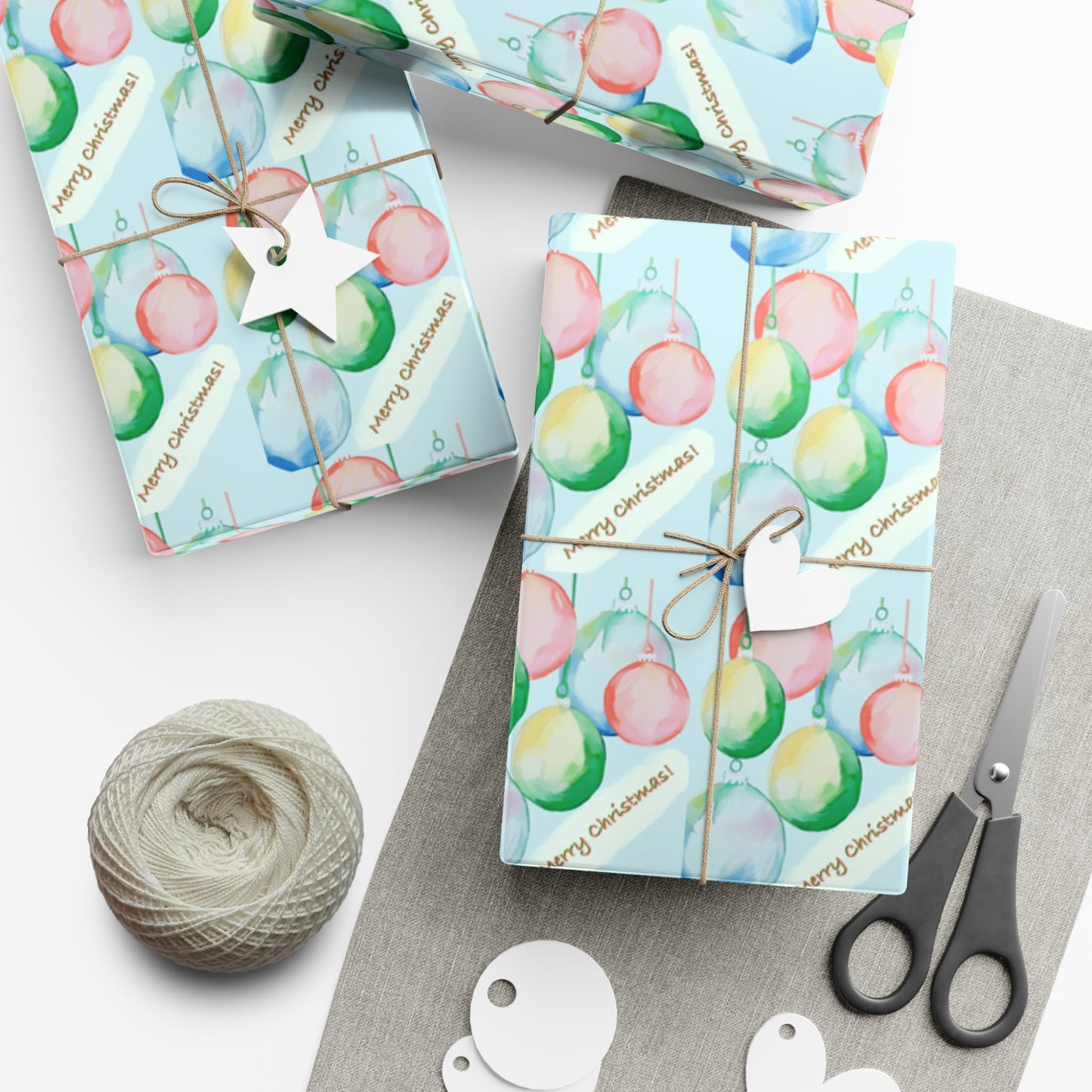 Merry Christmas Balls Gift Wrap Papers - Blue Cava