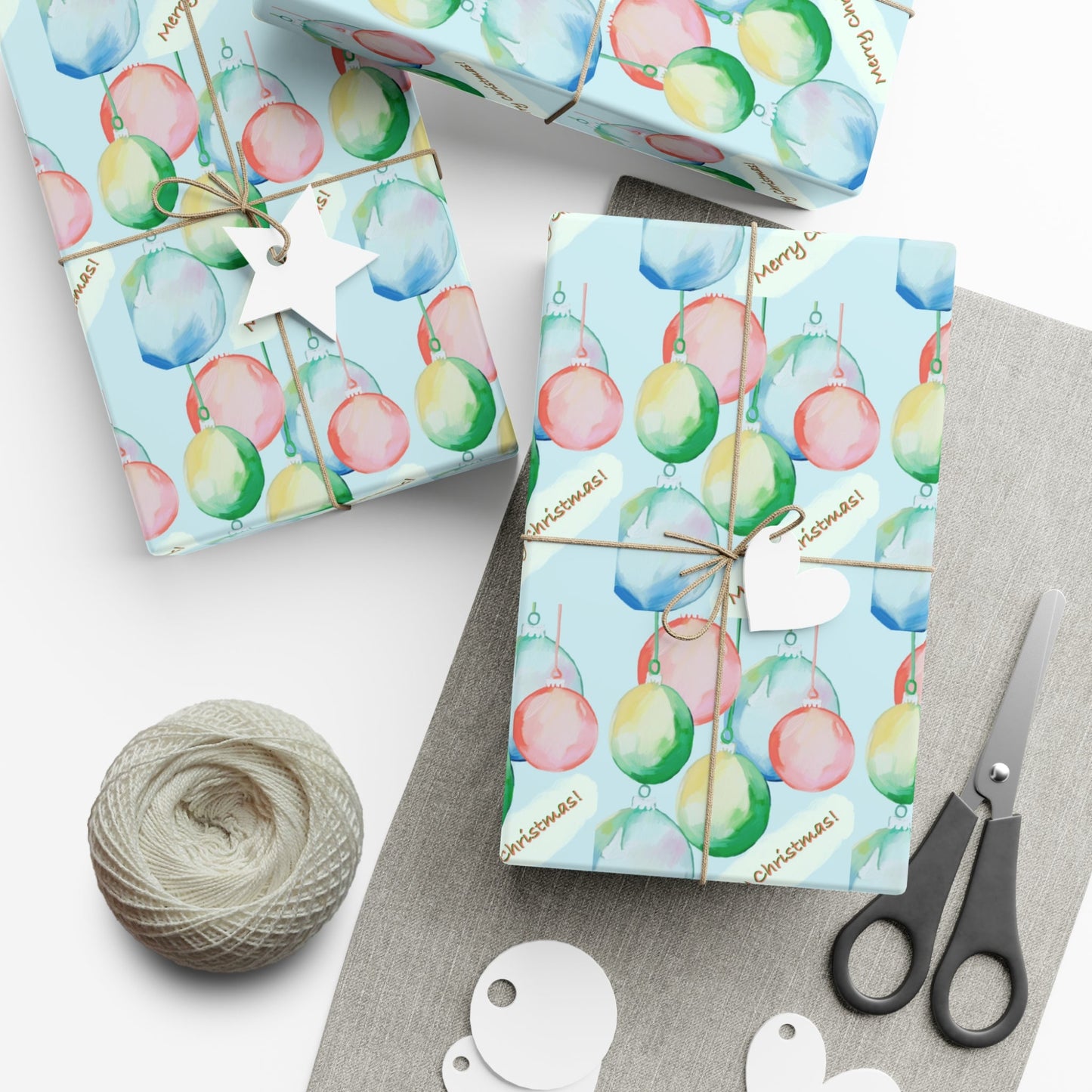 Merry Christmas Balls Gift Wrap Papers - Blue Cava