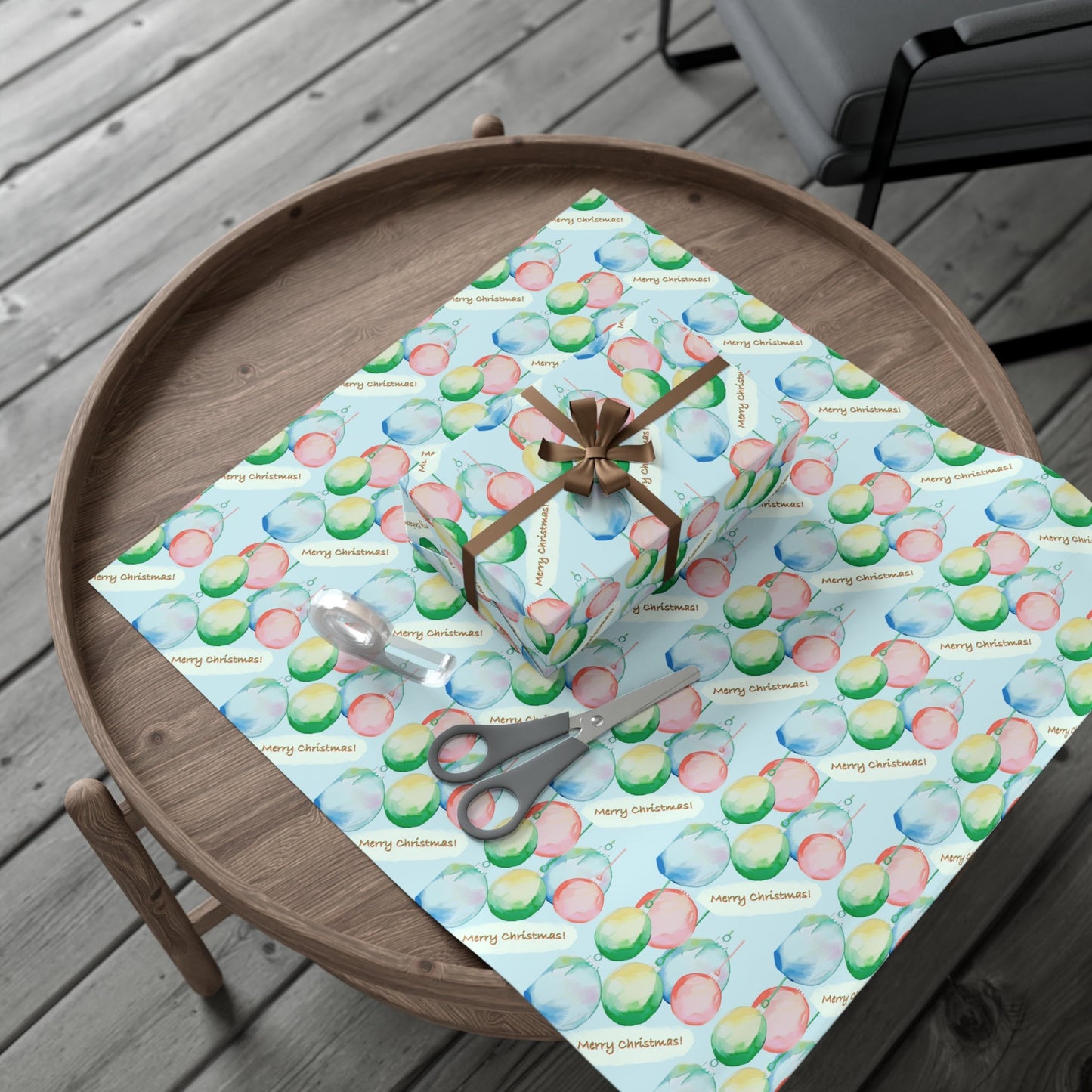 Merry Christmas Balls Gift Wrap Papers - Blue Cava